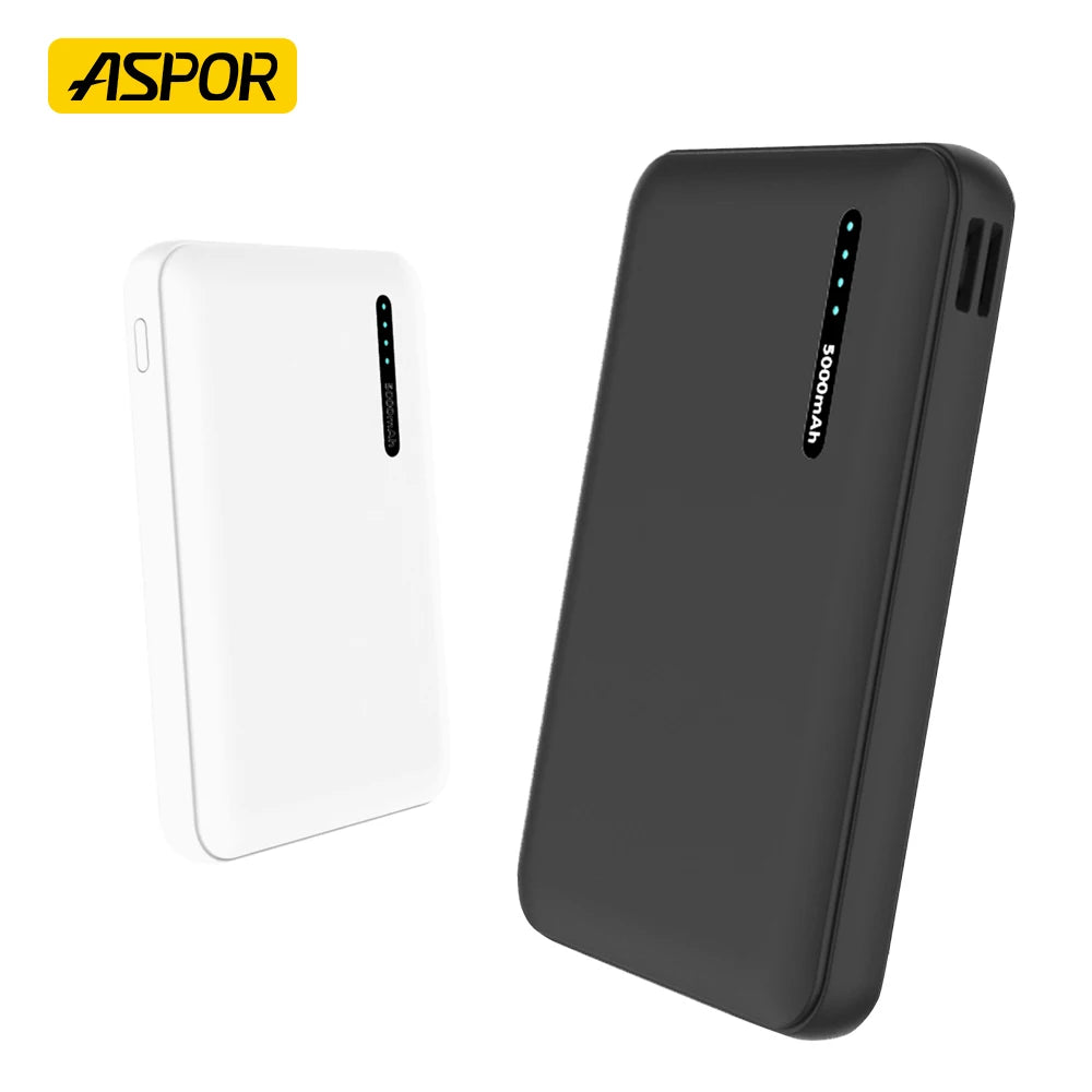 Aspor A355 5000mAh Slim Portable Charger Compact Power Bank External Battery Pack LED Digital Display